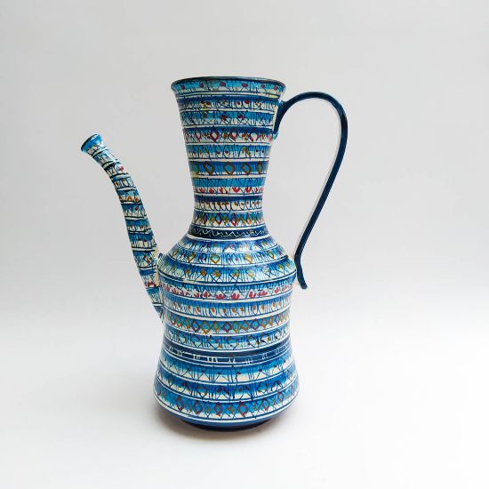 Brocca Ceramica Marocchina Dipinta A Mano 1 Litro Con Tappo - Stile Etnico Per Acqua E Bevande, Artigianale - Foto 3